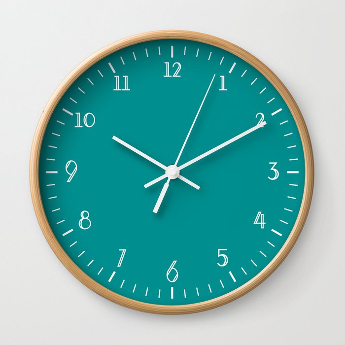Simple dark turquoise Wall Clock With White Numbers Wall Clock