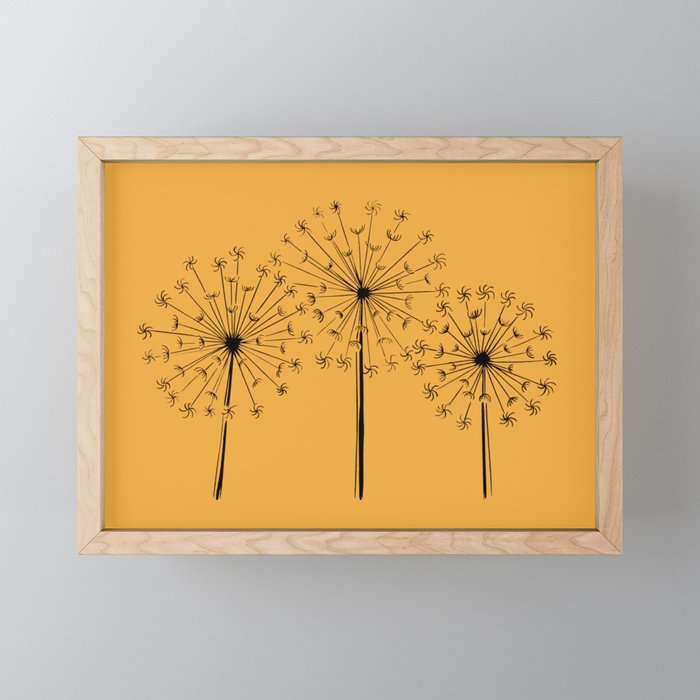 Dandelions Linocut in mustard Framed Mini Art Print