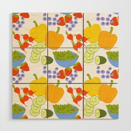 Retro Modern Summer Fruits and Vegetables White Wood Wall Art