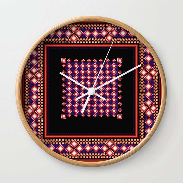 Geometric frame design, Traditional Embroidery pattern, seamless cultural folk art. Wall Clock