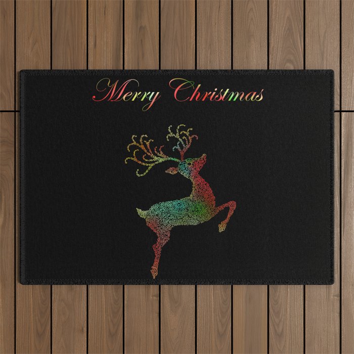 Merry Christmas Reindeer Silhouette  Outdoor Rug