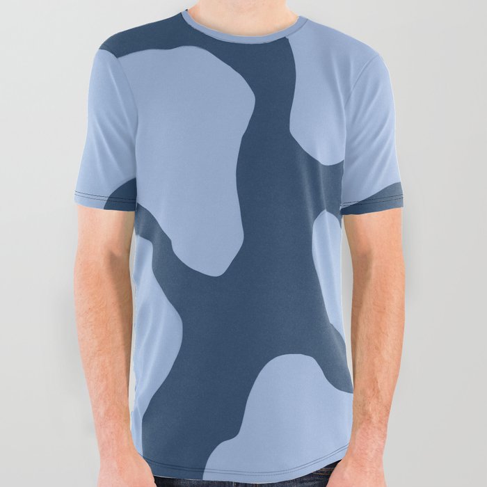 Light Blue on Dark Blue Y2K Cow Spots All Over Graphic Tee