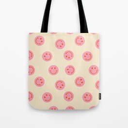 70s Retro Smiley Face Pattern in Beige & Pink Tote Bag