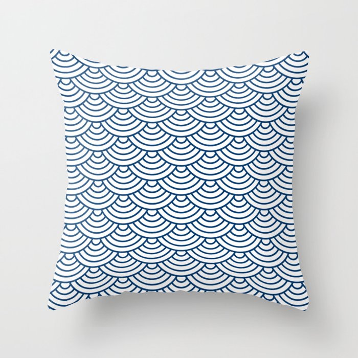 Blue Japanese wave pattern Throw Pillow