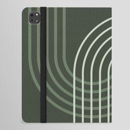 Geometric Lines Rainbow Abstract 5 in Forest Sage Green iPad Folio Case