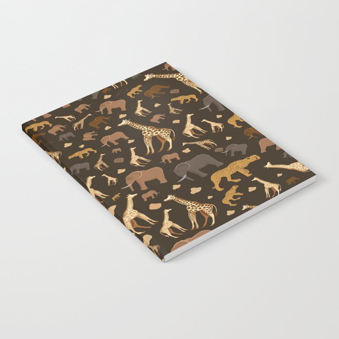 Safari Giraffe, elephants and cheetah pattern  Notebook