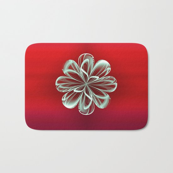 Cyan Bloom on Red Bath Mat