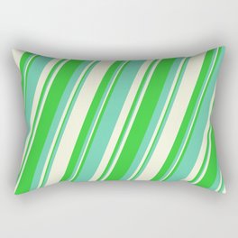 [ Thumbnail: Lime Green, Aquamarine & Beige Colored Stripes/Lines Pattern Rectangular Pillow ]