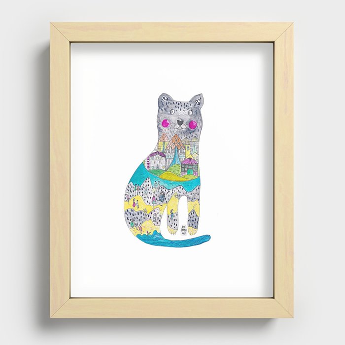 Cat at the beach Recessed Framed Print