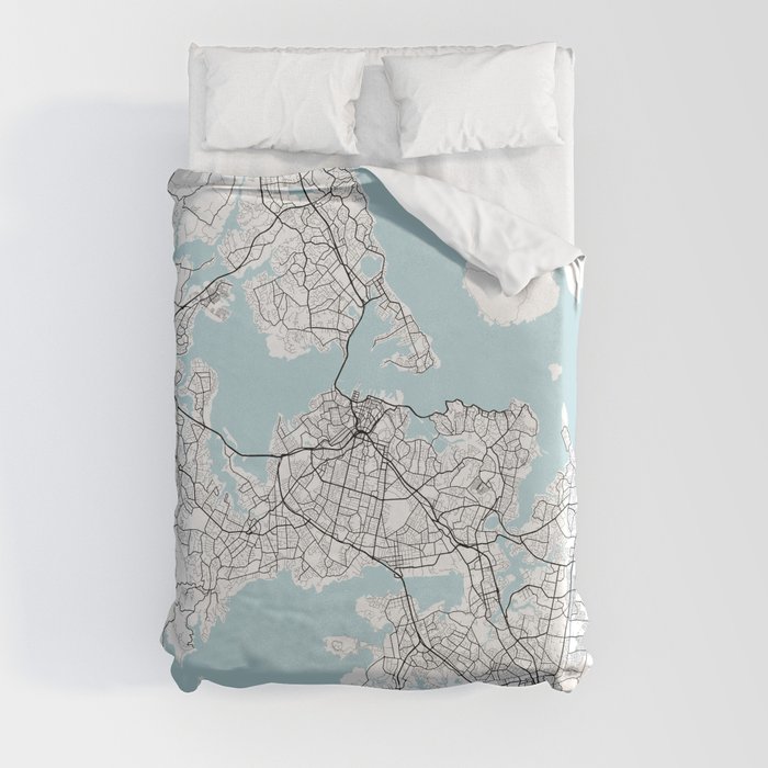 Auckland City Map of New Zealand Circle Duvet Cover by deMAP Studio