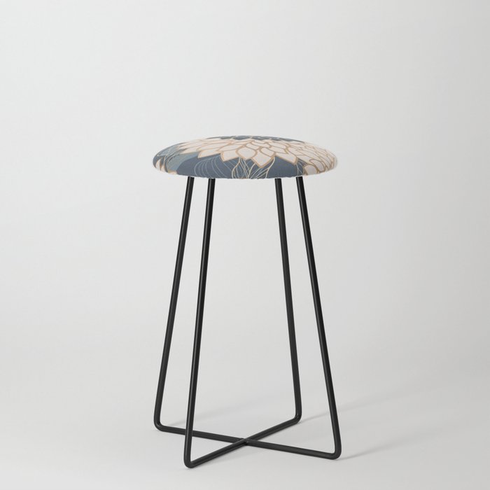 Floral Aesthetic in Blue, Ivory and Gold Counter Stool
