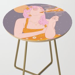 Woman Smoking Daisy Flowers Side Table