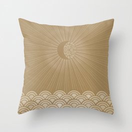 Radiant decorated moon minimal seascape - gold and cream Throw Pillow
