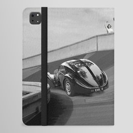 Vintage Italian race car test track with antique Bugatti's racing black and white photograph / photography   iPad Folio Case
