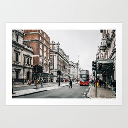 Red bus in Piccadilly street in London Art Print