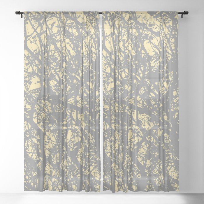 Soft Grey Yellow Overlapping Tree Branches Sheer Curtain by Natural ...