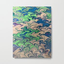 Journey  Metal Print | Pattern, Ebru, Marblingart, Blue, Lime, Acrylic, Abstract, Marbling, Bold, Bright 