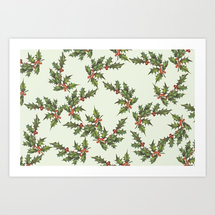 Big Mistletoe Branch Christmas pattern green #x-mas Art Print