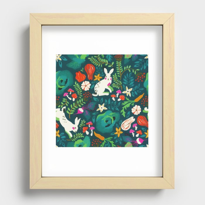 Vintage Rustic Greenery Bunny Floral Garden Recessed Framed Print