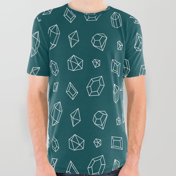Teal Blue and White Gems Pattern All Over Graphic Tee