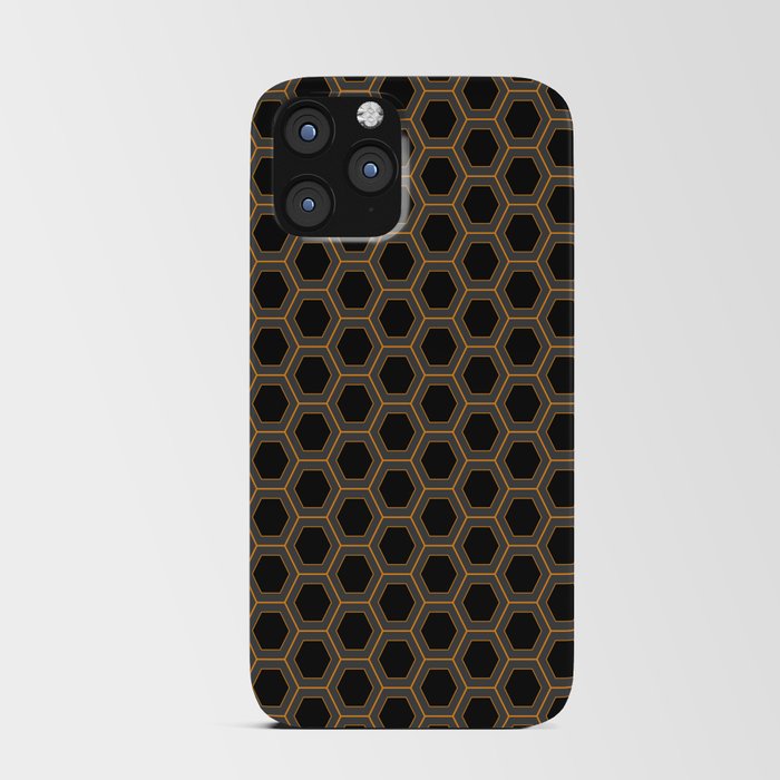 Black, Grey, and Orange Honeycomb Minimalist Pattern iPhone Card Case