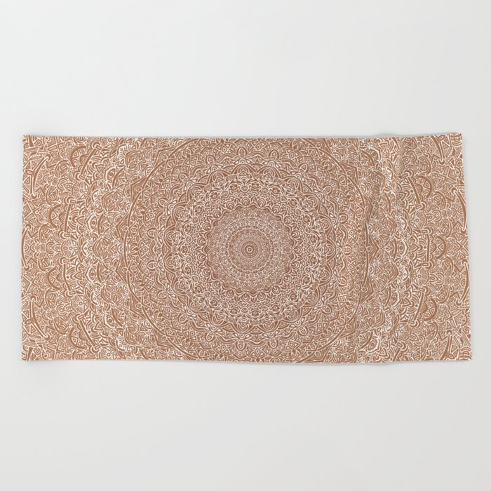 The Most Detailed Intricate Mandala (Brown Tan) Maze Zentangle Hand Drawn Popular Trending Beach Towel