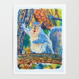 ZIPPY! - Original Grey Squirrel Drawing  Poster