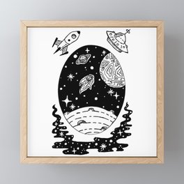 Space Themed Illustration — Comet Flying Past Planets Galaxy Design Framed Mini Art Print