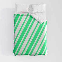 [ Thumbnail: Green & White Colored Lines Pattern Duvet Cover ]
