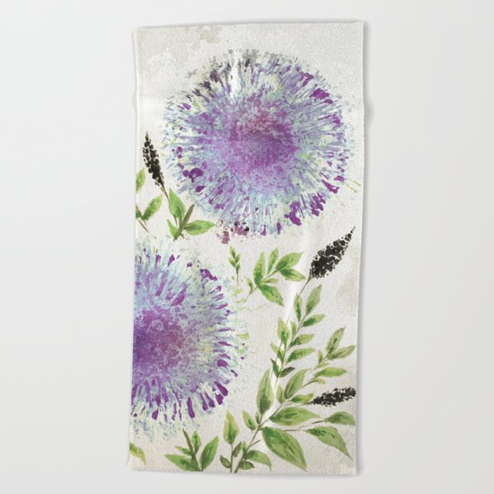 Dandelions Aquamarine Mauve Beach Towel