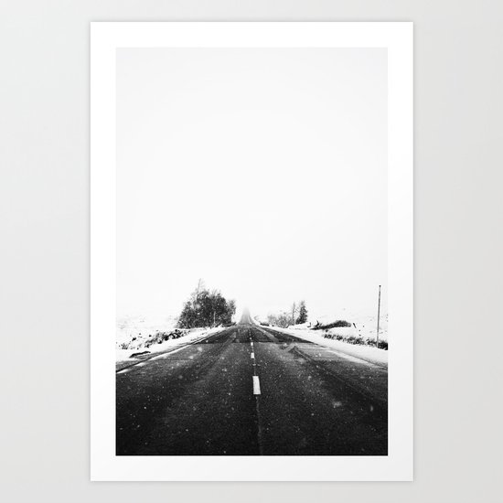 SNOW - WHITE - ROAD - WAY - TRIP - ADVENTURE Art Print