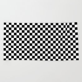 Classic Black and White Race Check Checkered Geometric Win Beach Towel