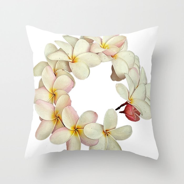 Plumeria Tropical Flower Garland Wreath-Like Pattern Throw Pillow