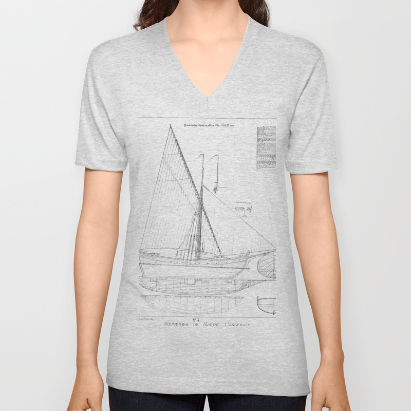 Vintage Black White Sailboat Blueprint Drawing Antique Nautical