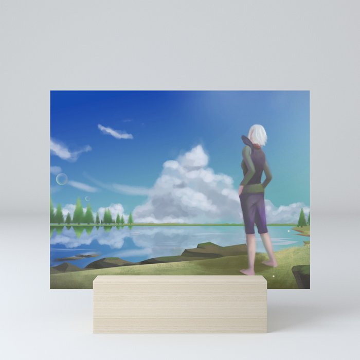 Grisa & Huginn by the lake Mini Art Print