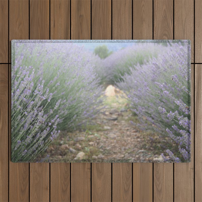 The Path Through Lavender Landscape Photograph Outdoor Rug