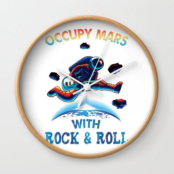 Astronaut Playing Electric Guitar In Space - Occupy Mars Wall Clock
