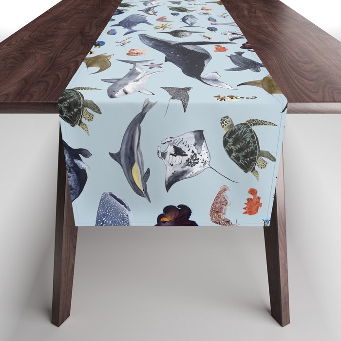 SEA CREATURES poster with names Table Runner