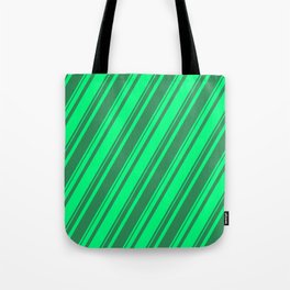 [ Thumbnail: Green & Sea Green Colored Striped Pattern Tote Bag ]
