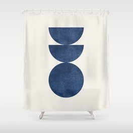 Woodblock navy blue Mid century modern Shower Curtain