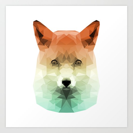 Polygon Fox Orange Teal Abstract Triangle Artwork Art Print By