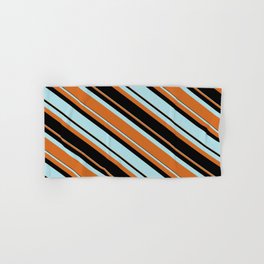 [ Thumbnail: Powder Blue, Chocolate & Black Colored Lined Pattern Hand & Bath Towel ]
