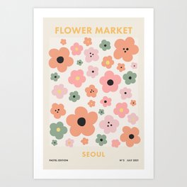 Flower Market Seoul, Playful Retro Pastel Floral Print Art Print