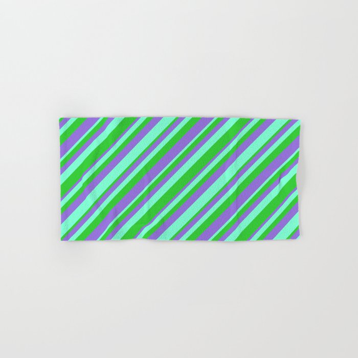 Aquamarine, Lime Green, and Purple Colored Striped/Lined Pattern Hand & Bath Towel