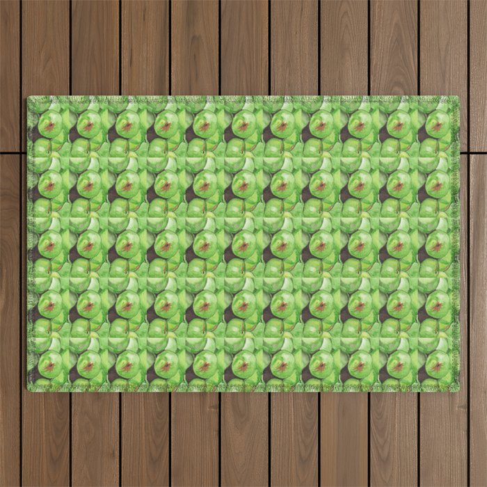 Green Delight Watercolor Painting of a Pile of Green Apples Outdoor Rug