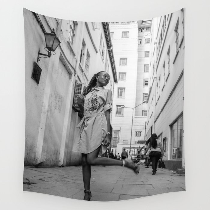 Kick up your heels! African American portrait of a young woman black and white photograph - photography - photographs Wall Tapestry