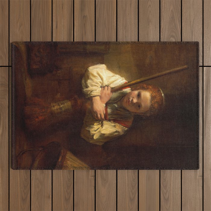 A Girl with a Broom, 1646-1651 by Rembrandt van Rijn Outdoor Rug