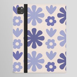 Scandi Floral Grid Retro Flower Pattern in Periwinkle Purple Tones and Cream iPad Folio Case