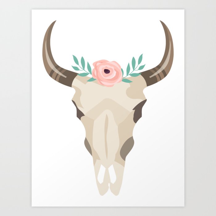 Boho Cow Skull Art Print By Heartlocked Society6