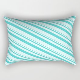 [ Thumbnail: Turquoise and Light Cyan Colored Lined/Striped Pattern Rectangular Pillow ]